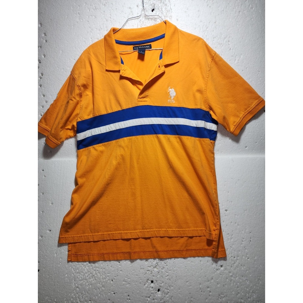 US Polo Assn Shirt Mens Large Mustard Yellow Short Sleeve Jersey Number 3 Casual